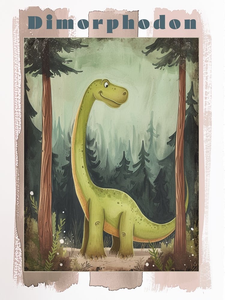 Cute Cartoon Dimorphodon Dinosaur Watercolour 1 Poster