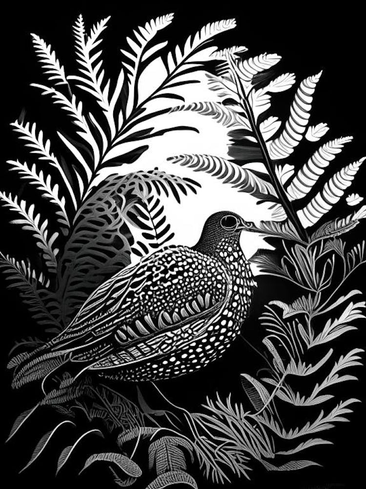 Buttonquail Fern Linocut