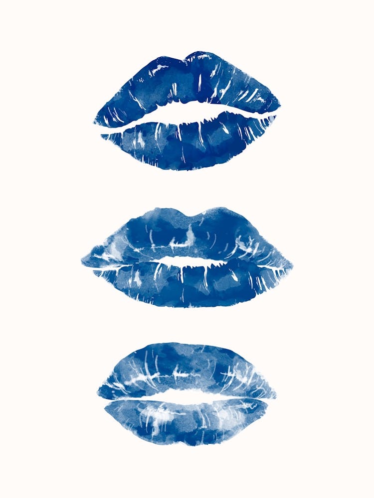 Lipstick Kisses Blue Poster