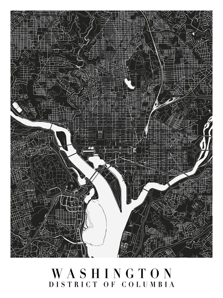 Washington Dc Minimal Black Mono Street Map