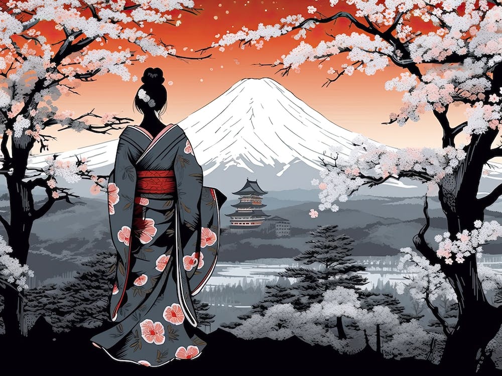 Ukiyo E Mount Fuji Japan Geisha Colour 4