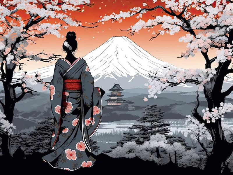 Ukiyo E Mount Fuji Japan Geisha Colour 4