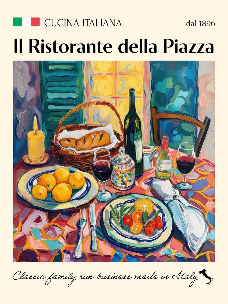 Il Ristorante Della Piazza Trattoria Italian Poster Food Kitchen