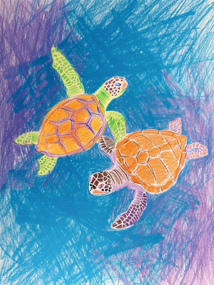 Rainbow Abstract Crayon Sea Turtles 1