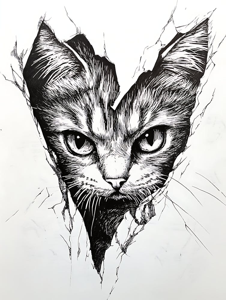 Wütende Katze blickt aus Wandloch 15