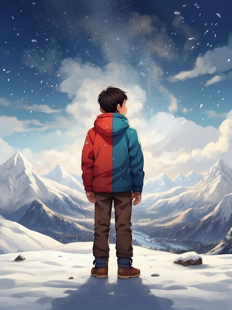 Boy Looking At The Mountains