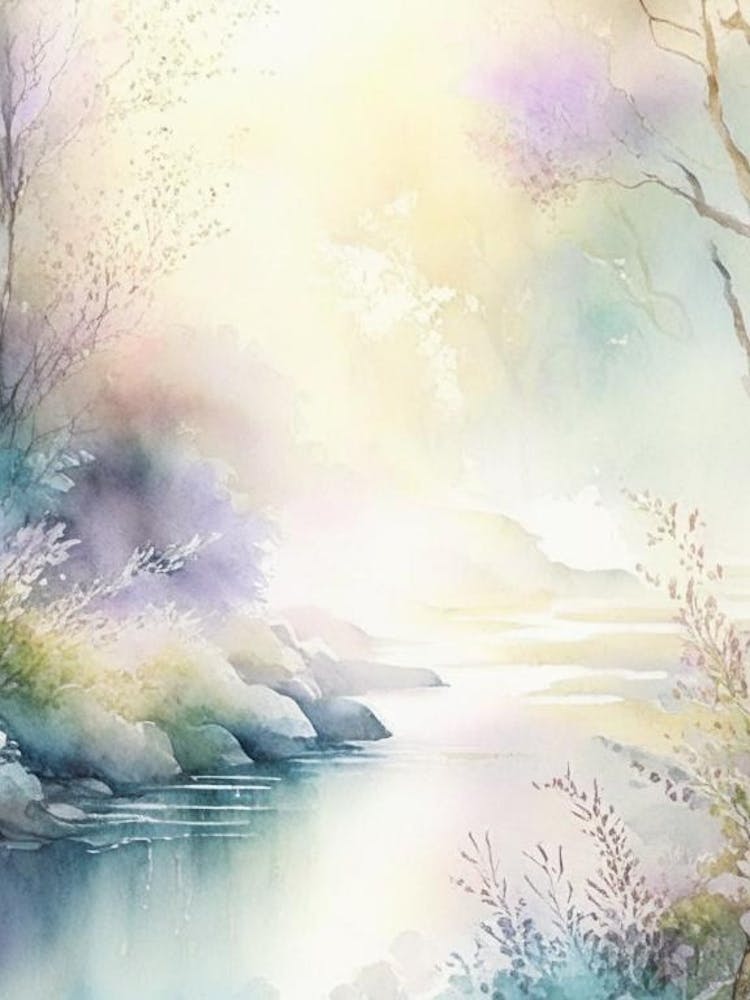 Flowing Water Waterscape Gouache 1