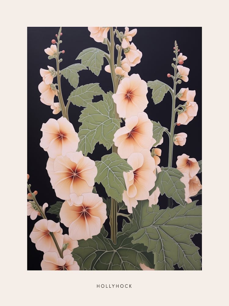 Blumenillustration Hollyhock 2 Poster