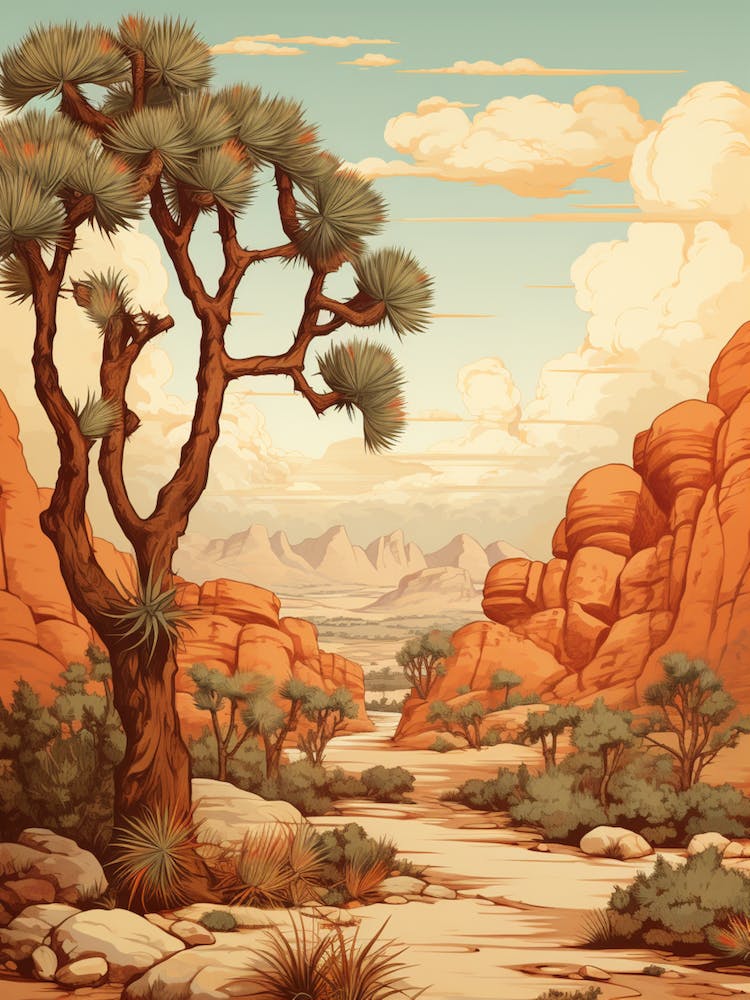 Retro Illustration Of A Joshua Tree Pattern In Grand 2