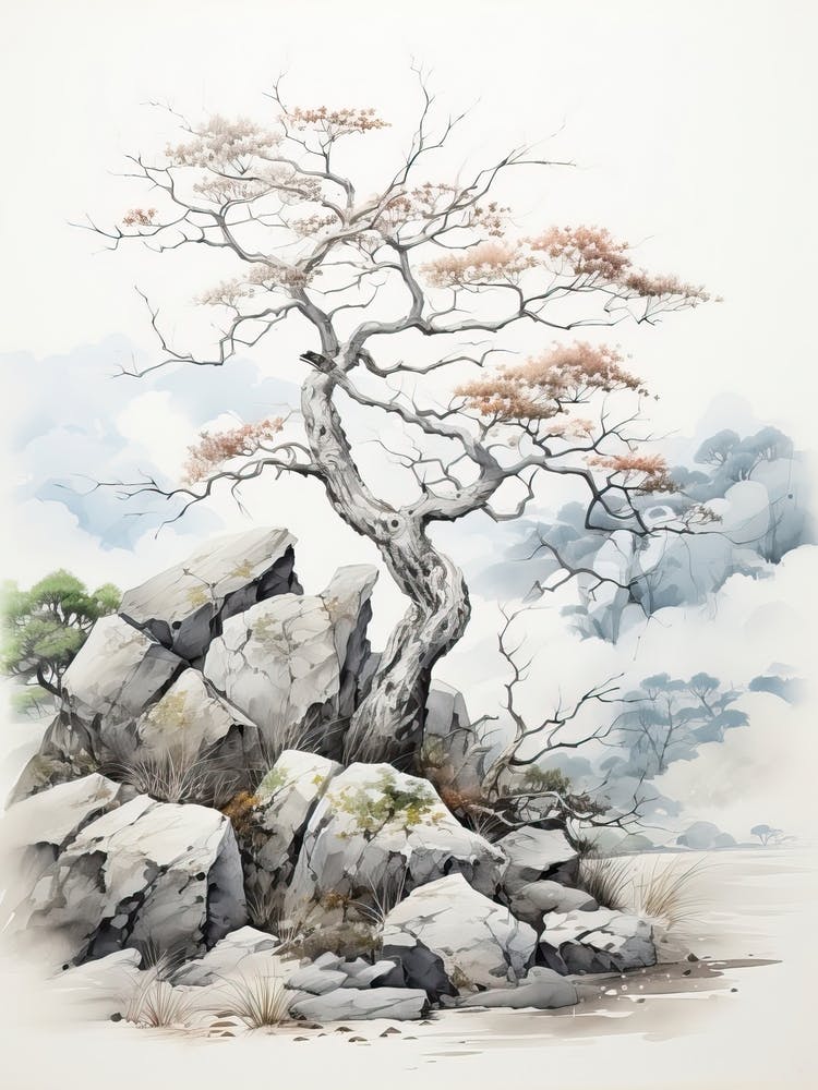 Shirakawa Go In Gifu, Japanese Brush Painting, Ukiyo E, Minimal 4