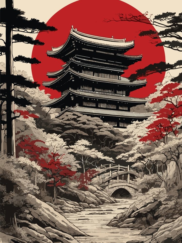 Vintage Japanese Temple Forest