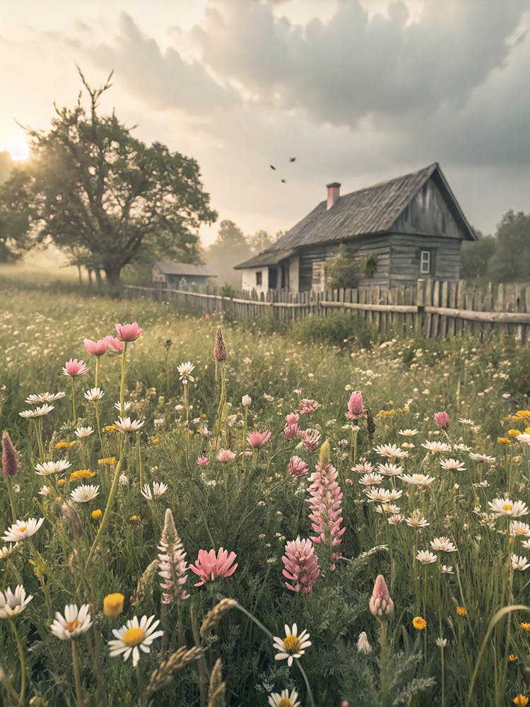 Vintage Rustic Countryside Meadow Wildflowers