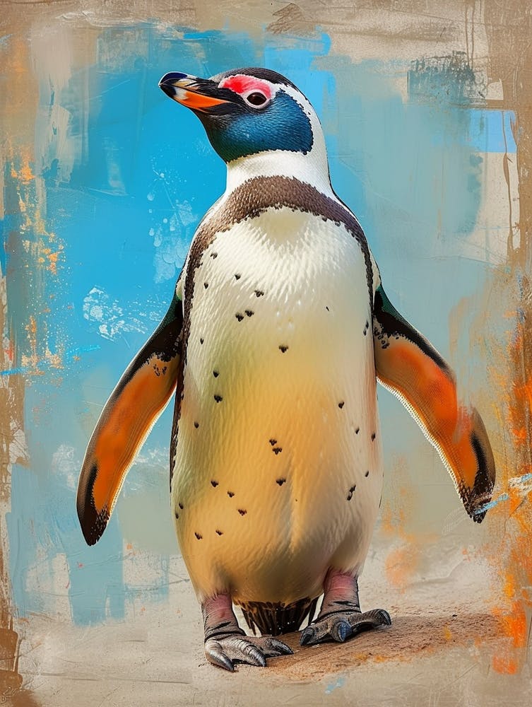 Galapagos Penguin Bartolom Island Colour Block Painting 3
