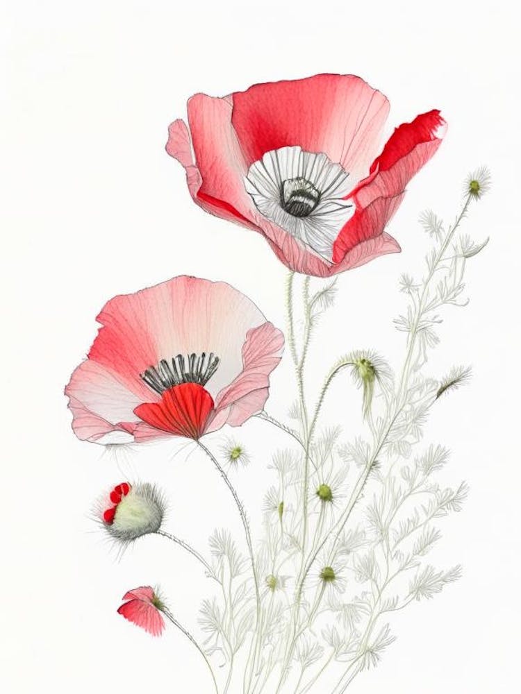 Poppy Floral Quentin Blake Inspired Illustration 5 Flower