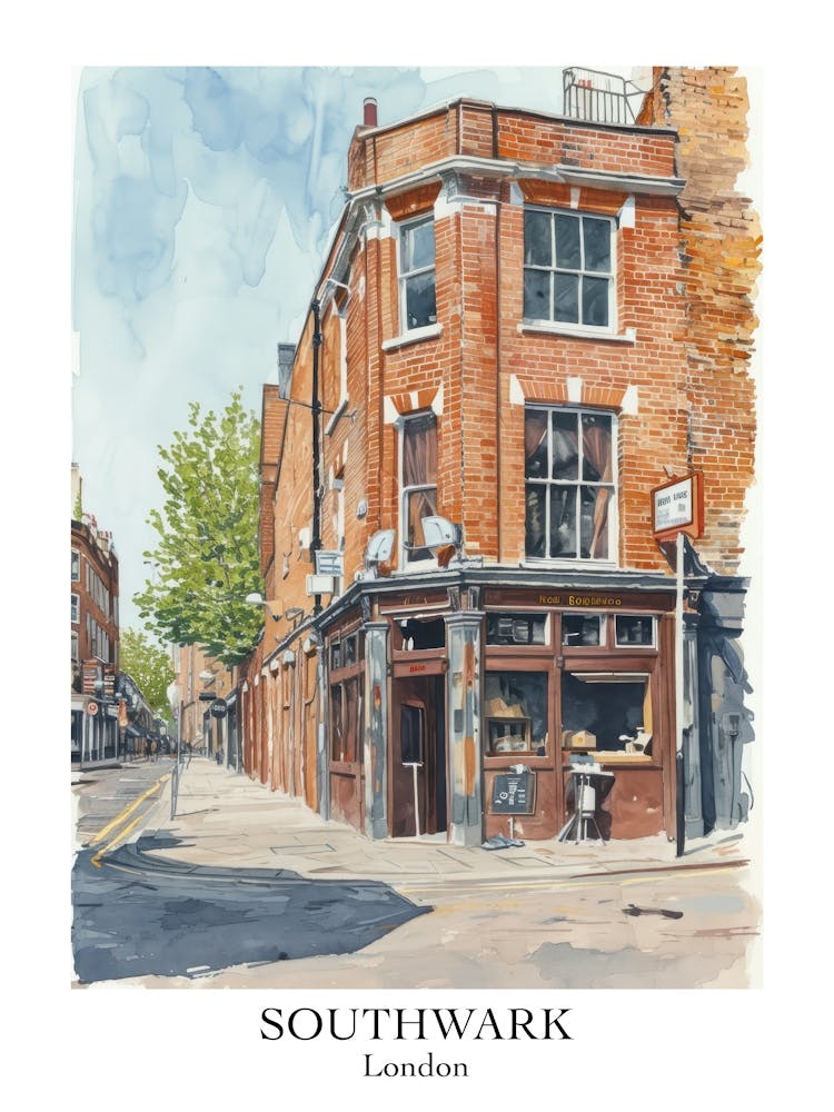 Southwark London Borough   Street Watercolour 4 Poster
