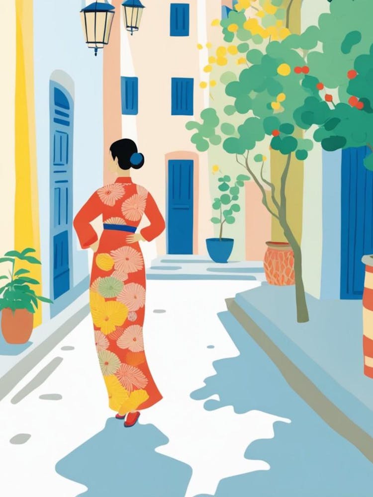 Asian Woman Walking Down The Street 1