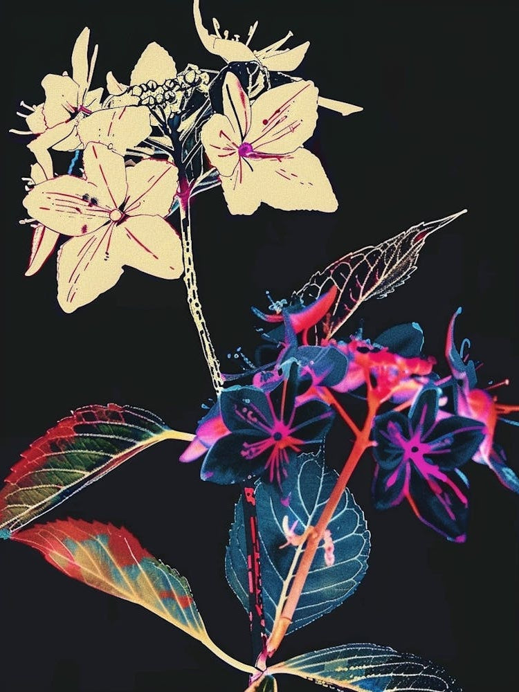 Neon Flowers On Black Hydrangea 2