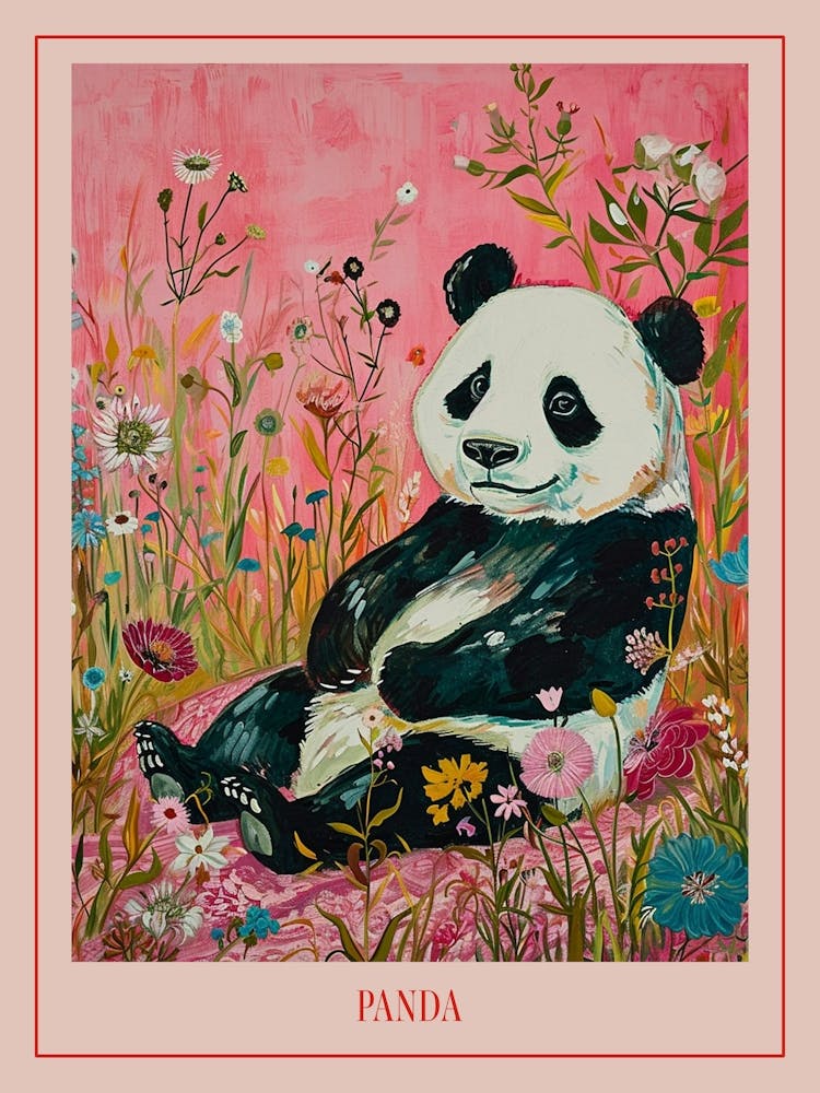 Floral Animal Painting Panda 4 Poster