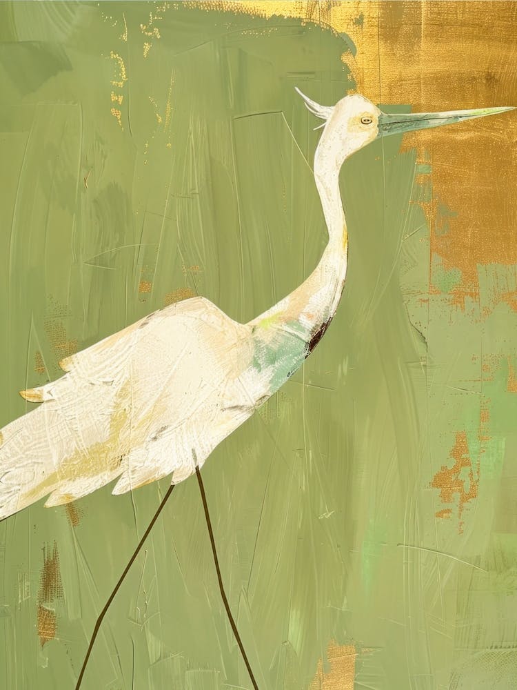 White Crane Bird. Nature Minimal Acrylic Painting