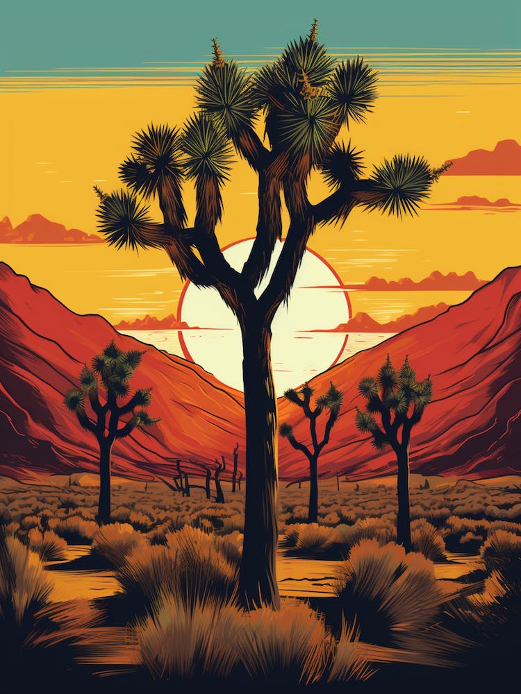  Retro Illustration Of A Joshua Trees At Dusk In Desert 5