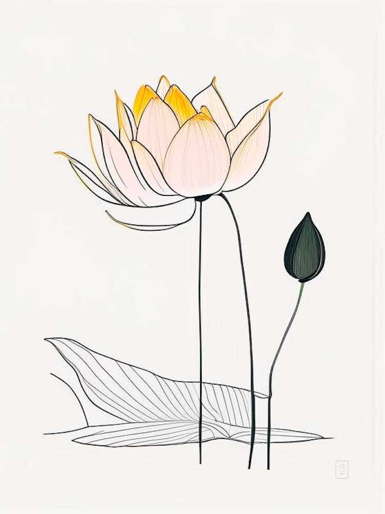 Lotus Flower In Garden Minimal Line Drawing 3