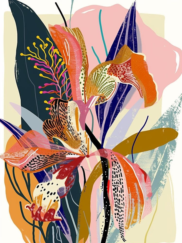 Colourful Flower Illustration Monkey Orchid 1