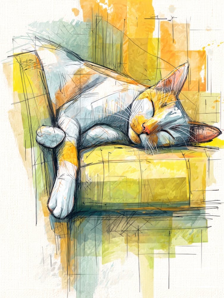 Aquarell Katze Auf Dem Sofa 32