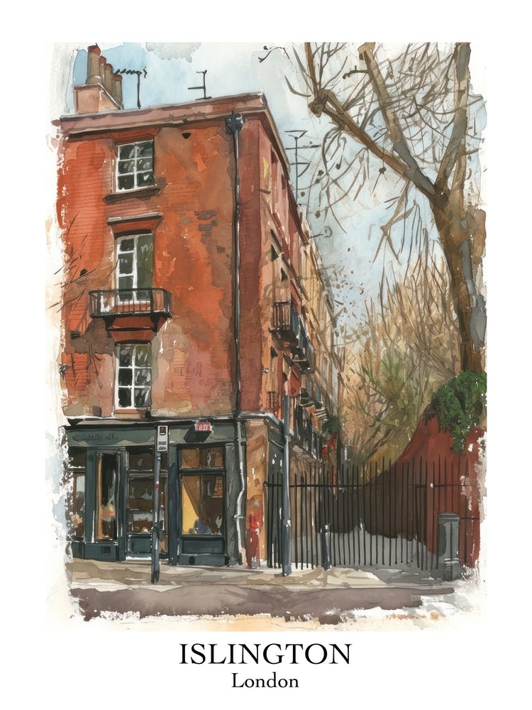 Islington London Borough   Street Watercolour 2 Poster