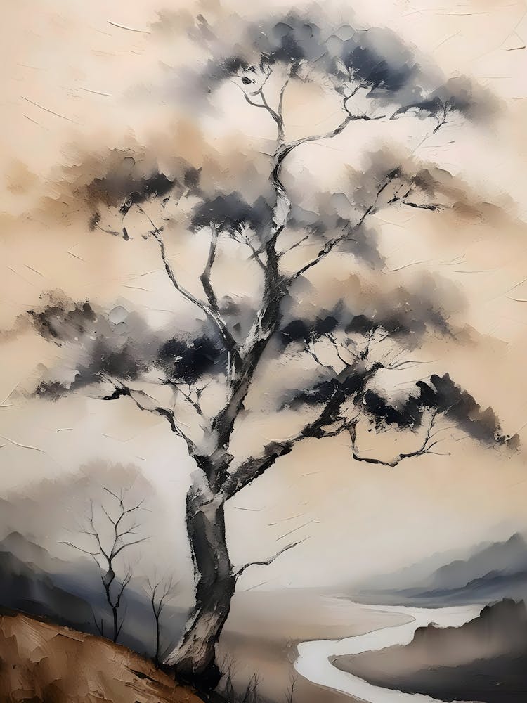 Japan, Baum Minimal Japandi Illustrationsposter 1