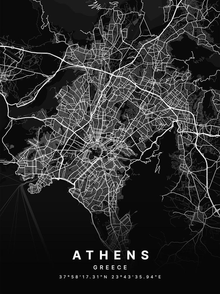 Athen Griechenland Schwarze Karte