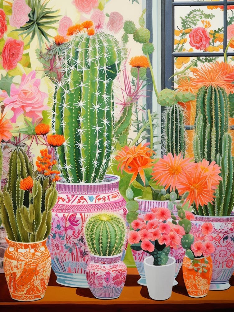 Cactus Painting Maximalist Still Life Carnegiea Gigantea Cactus  3