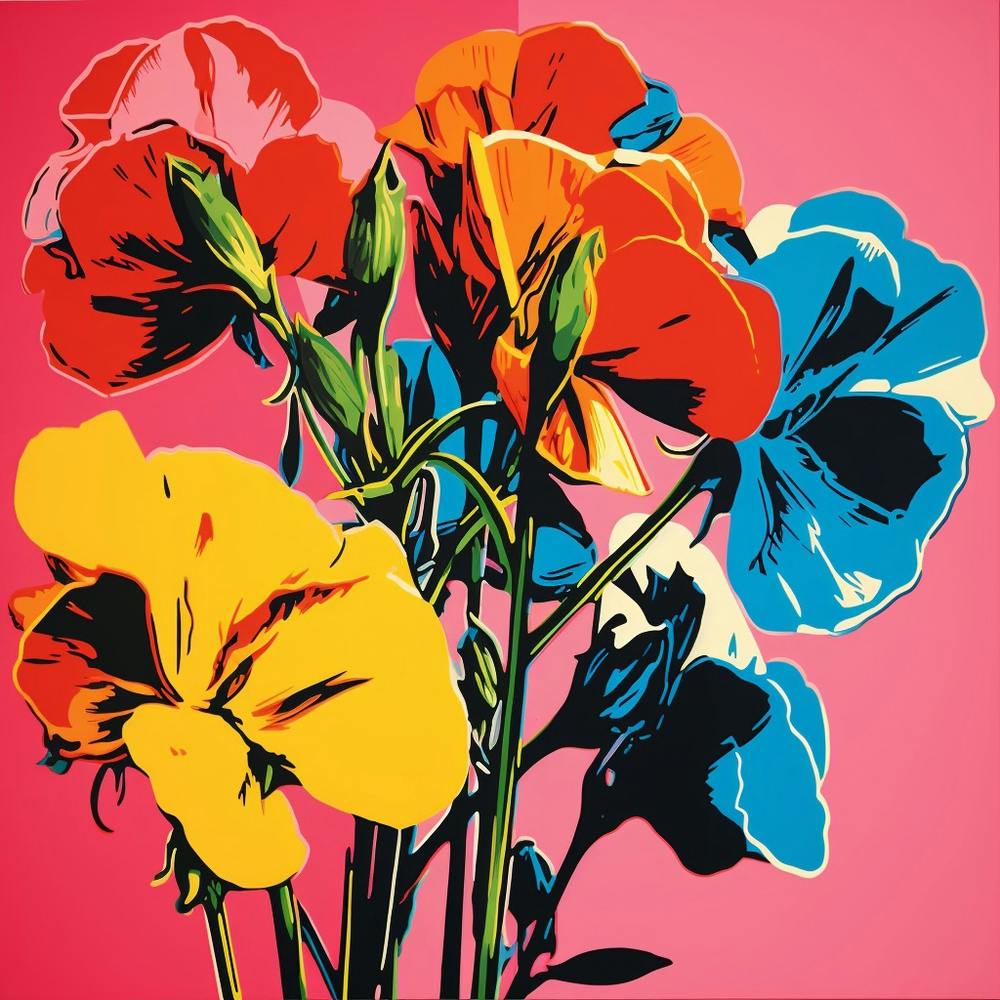 Andy Warhol Style Pop Art Flowers Sweet Pea 4 Square