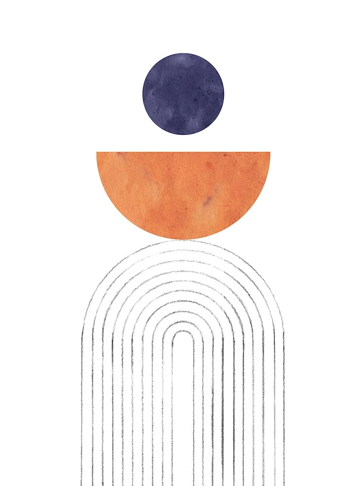 Abstract geometric arch, terracotta and navy