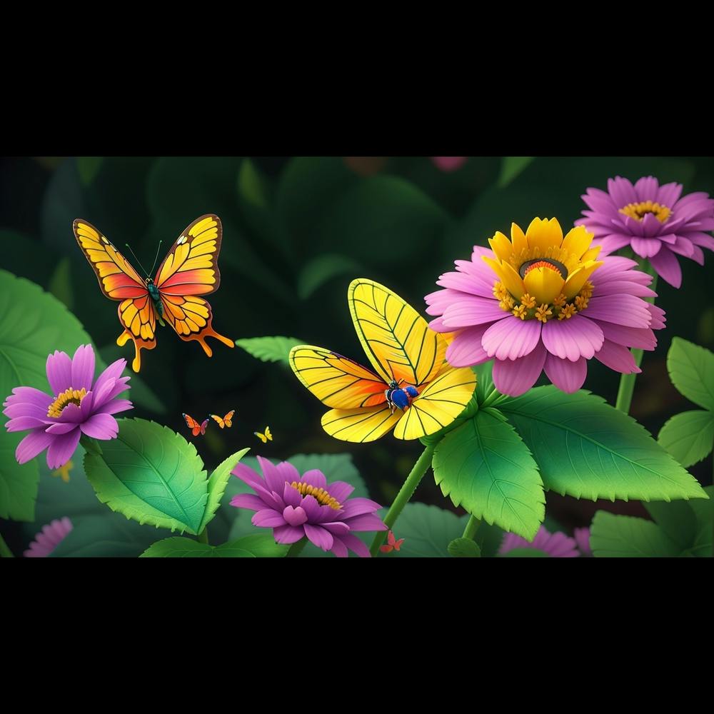 A beautiful 3D view of Butterfly with flowers.