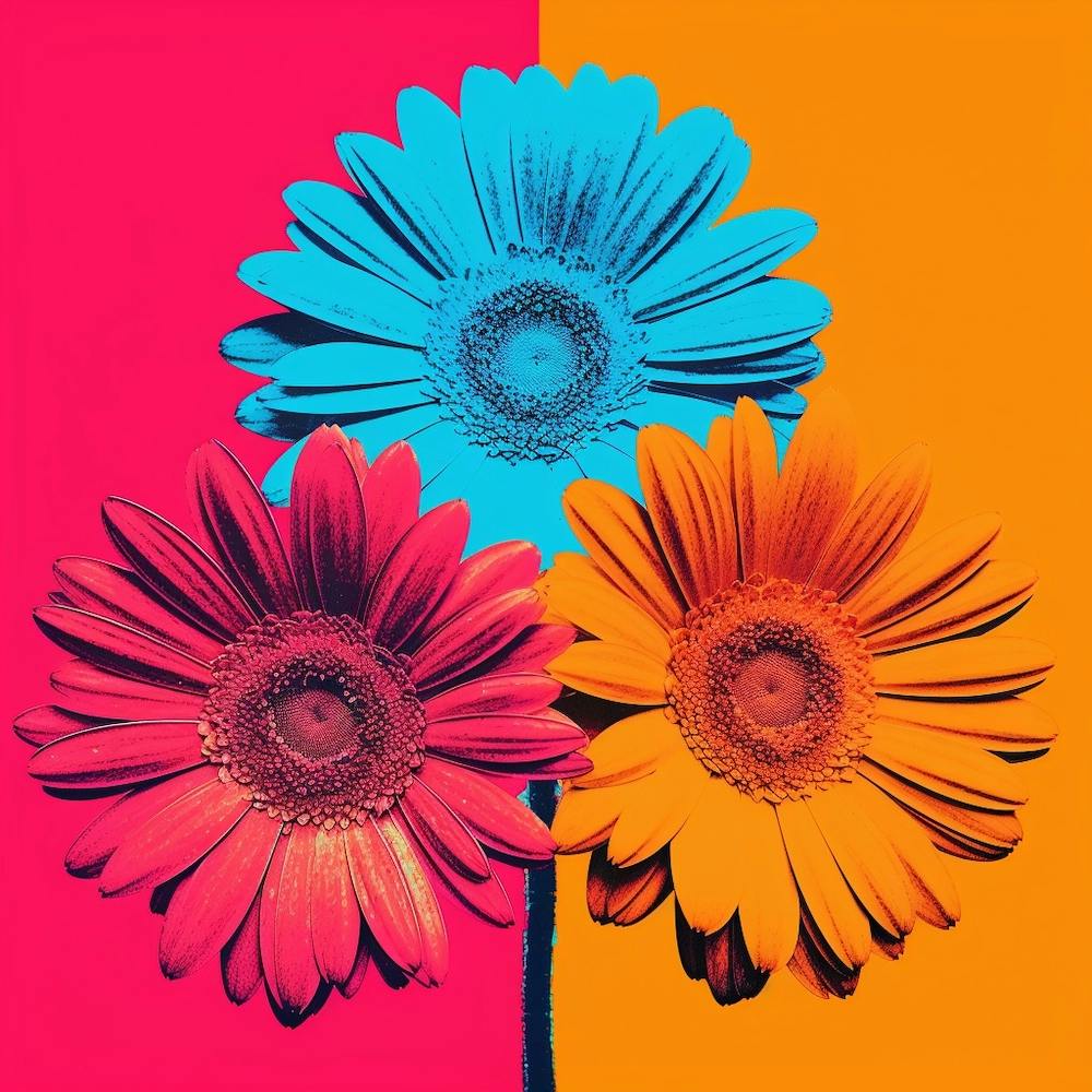 Andy Warhol Style Pop Art Flowers Gerbera Daisy 2 Square