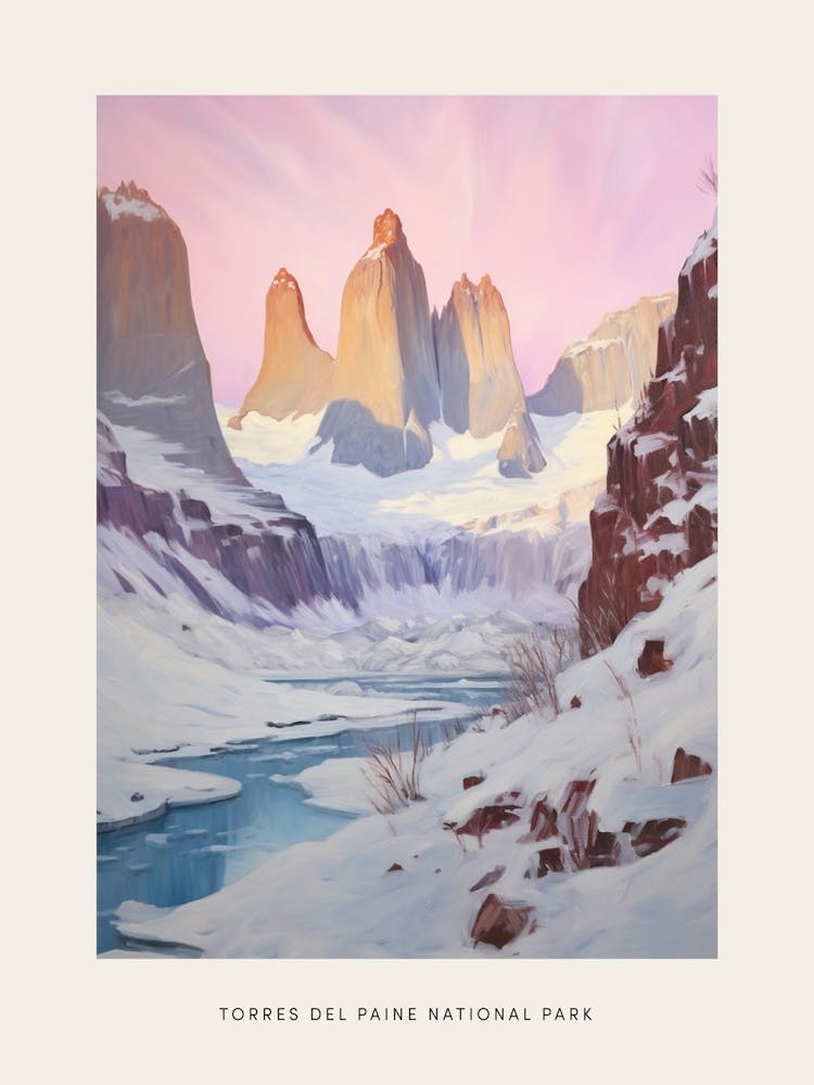 Dreamy Winter National Park Poster  Torres Del Paine National Park Argentina 3