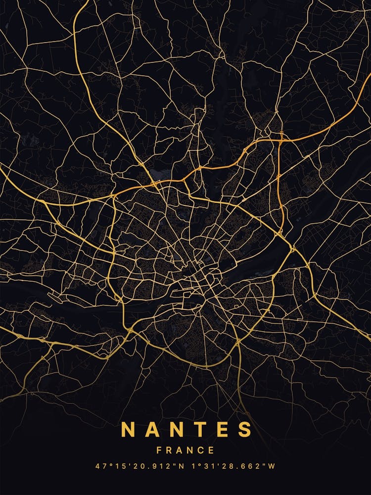Nantes France Black And Gold Map