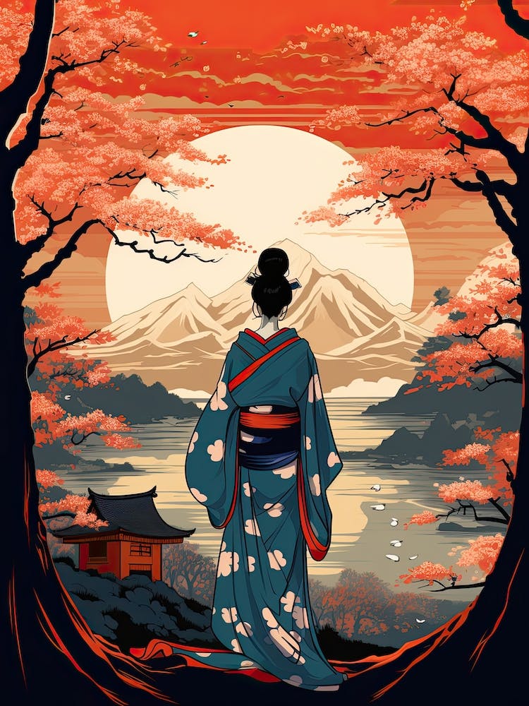 Geisha Ukiyo E Landscape  4