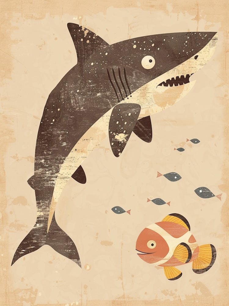 Shark & Clown Fish Muted Pastel 4
