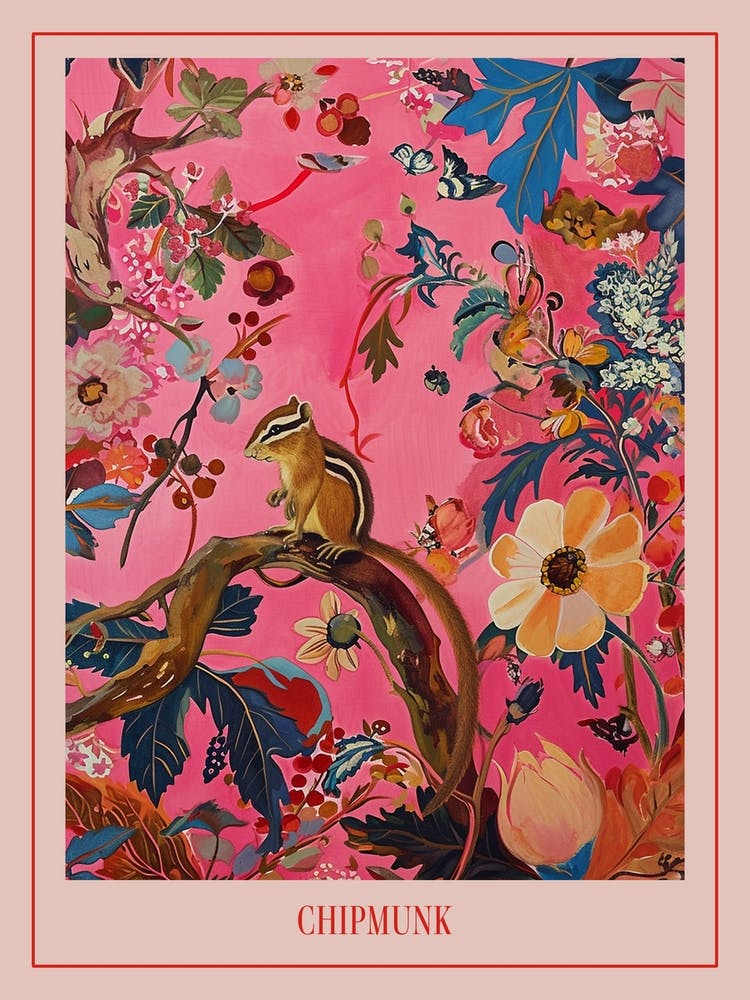 Floral Animal Painting Chipmunk 4 Poster