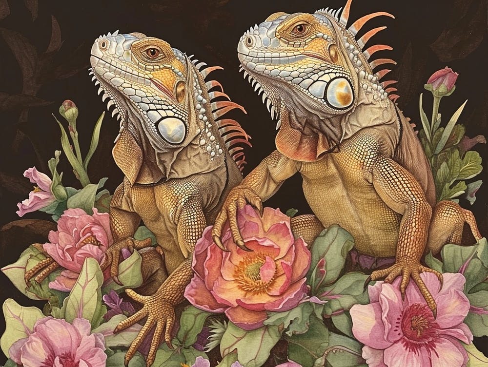 Florale Tierillustration Leguan 2
