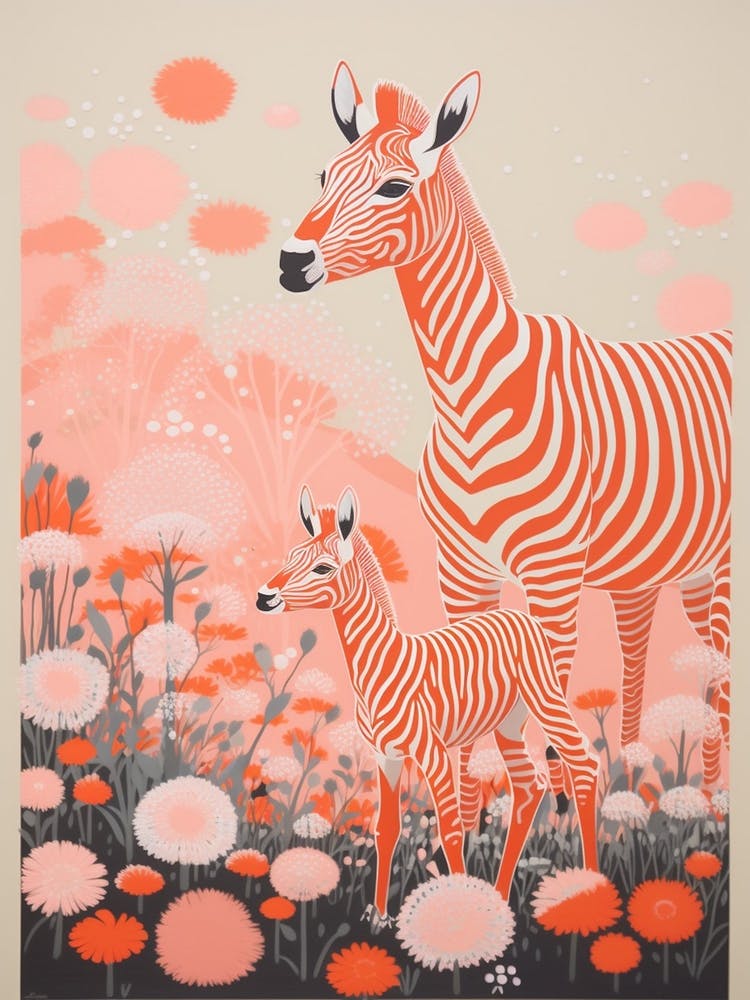 Zebra Mother & Calf Pink & Orange 2