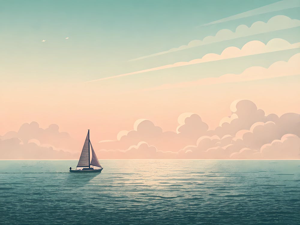 Retro Vintage Style A Distant Sailboat On The Hori