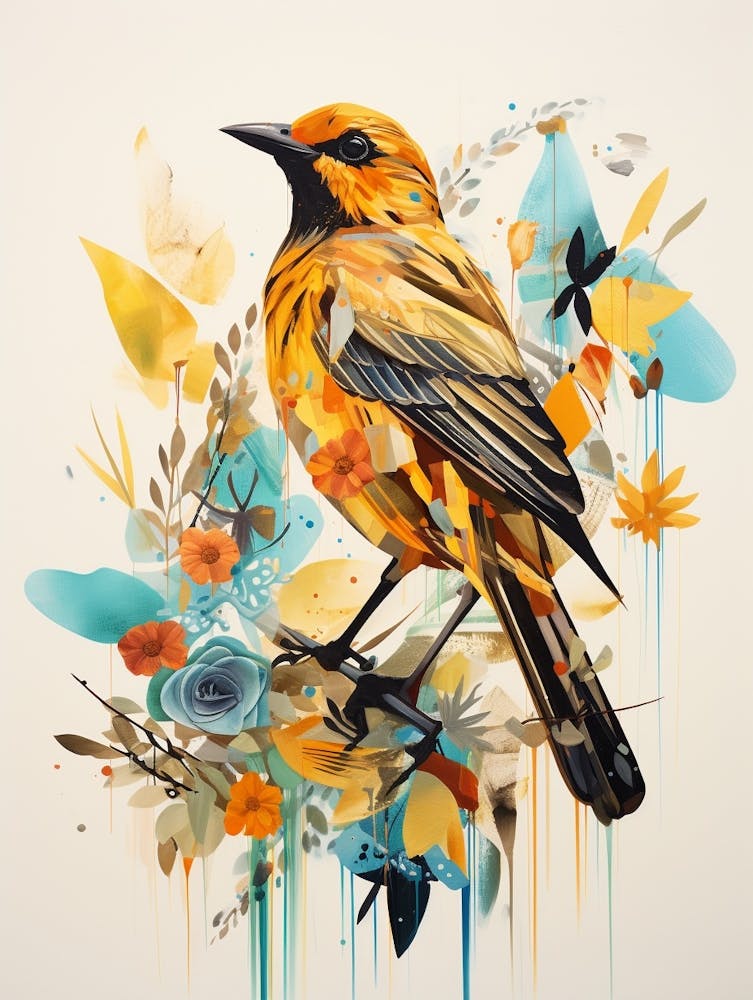Bird Painting Collage Yellowhammer 4