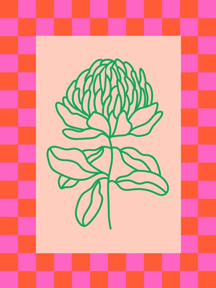 Modern Checkered Flower Poster Pink & Green 4