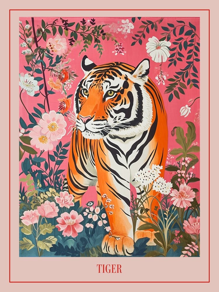 Floral Animal Painting Tiger 6 Poster