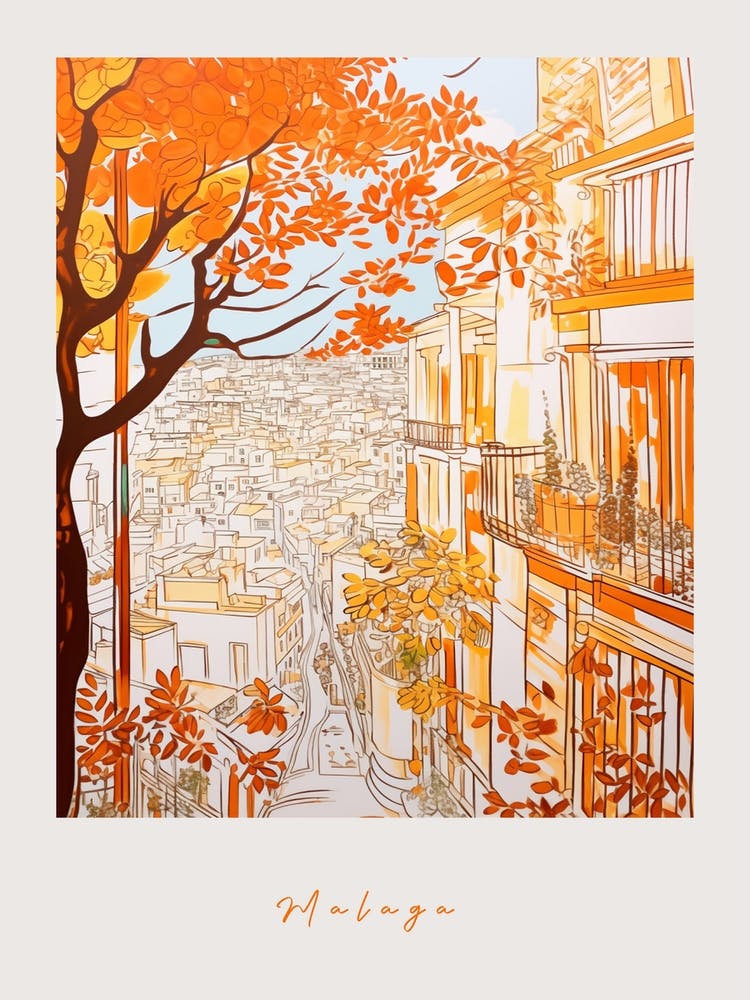 Malaga Spain 2 Orange Drawing Poster