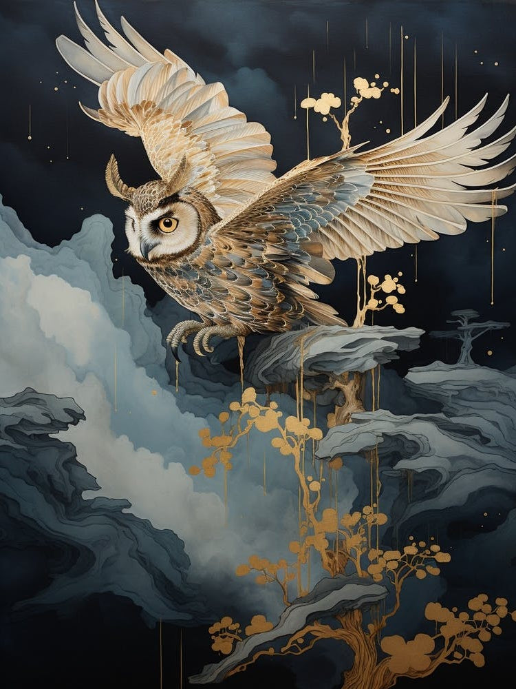 Eastern Screech Owl 2 Gold Detail Painting