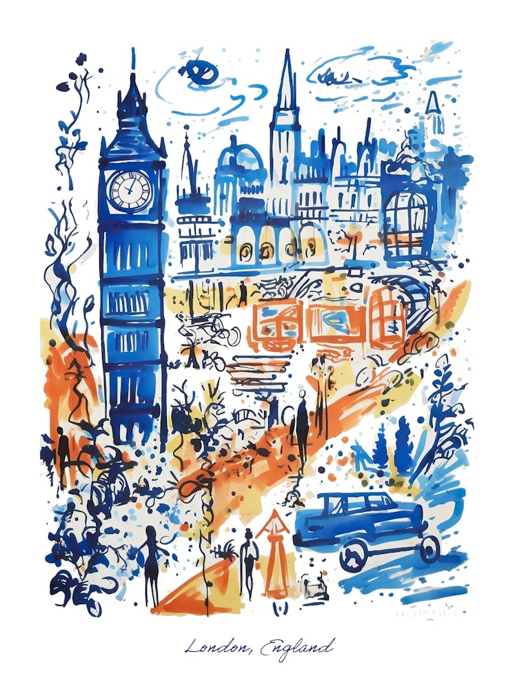 London England Illustration Line Art City Travel Blue