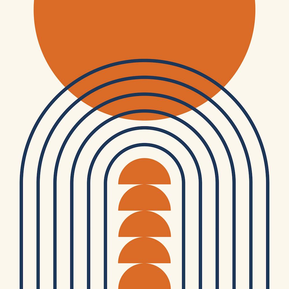 Modern Mid Century Gateway Sun Rainbow 13 In Navy Blue Orange 02